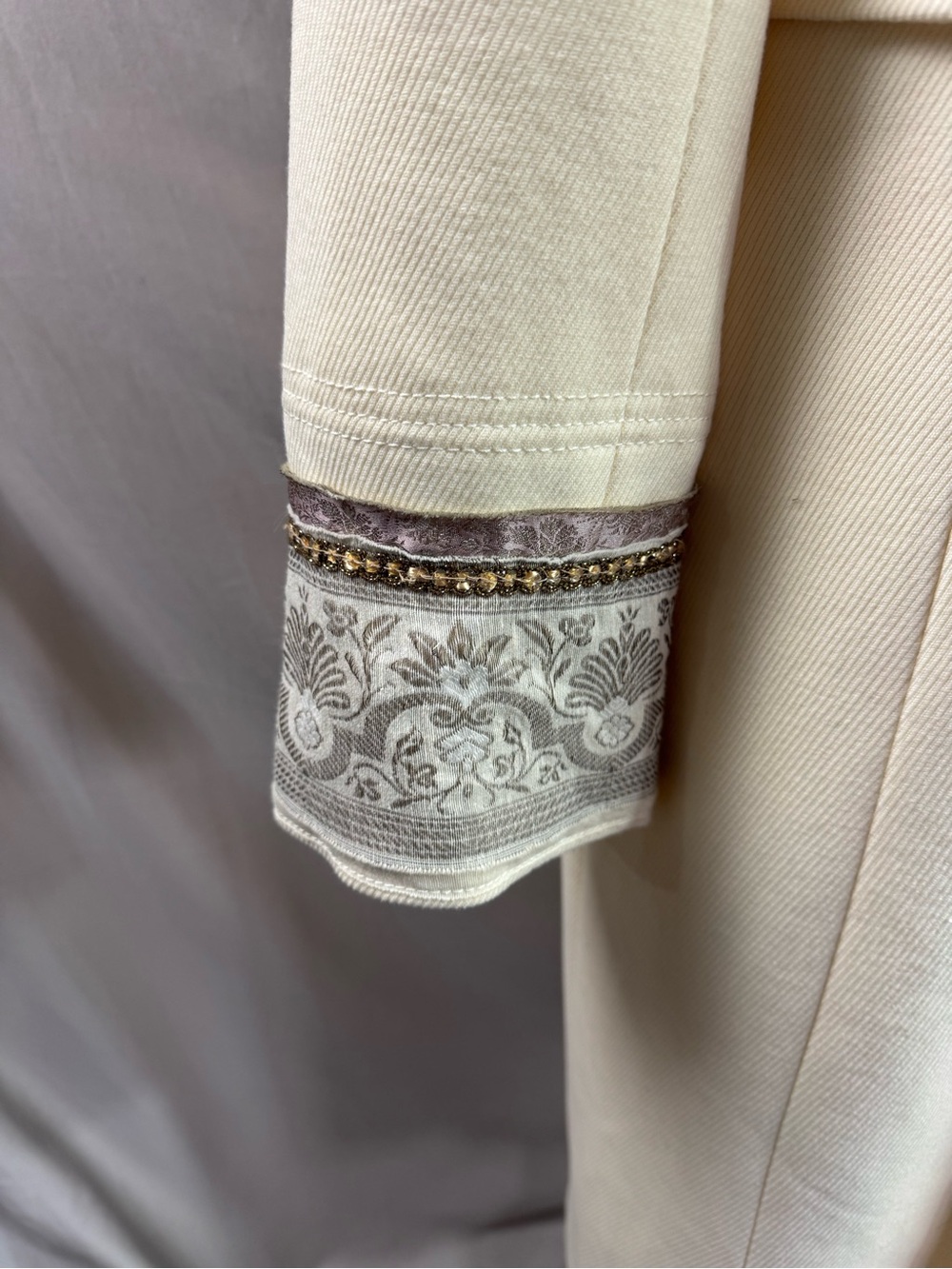ZARA Collection Wool Blend Embellished Collar & Cuff Long Coat Cream - Picture 10 of 15